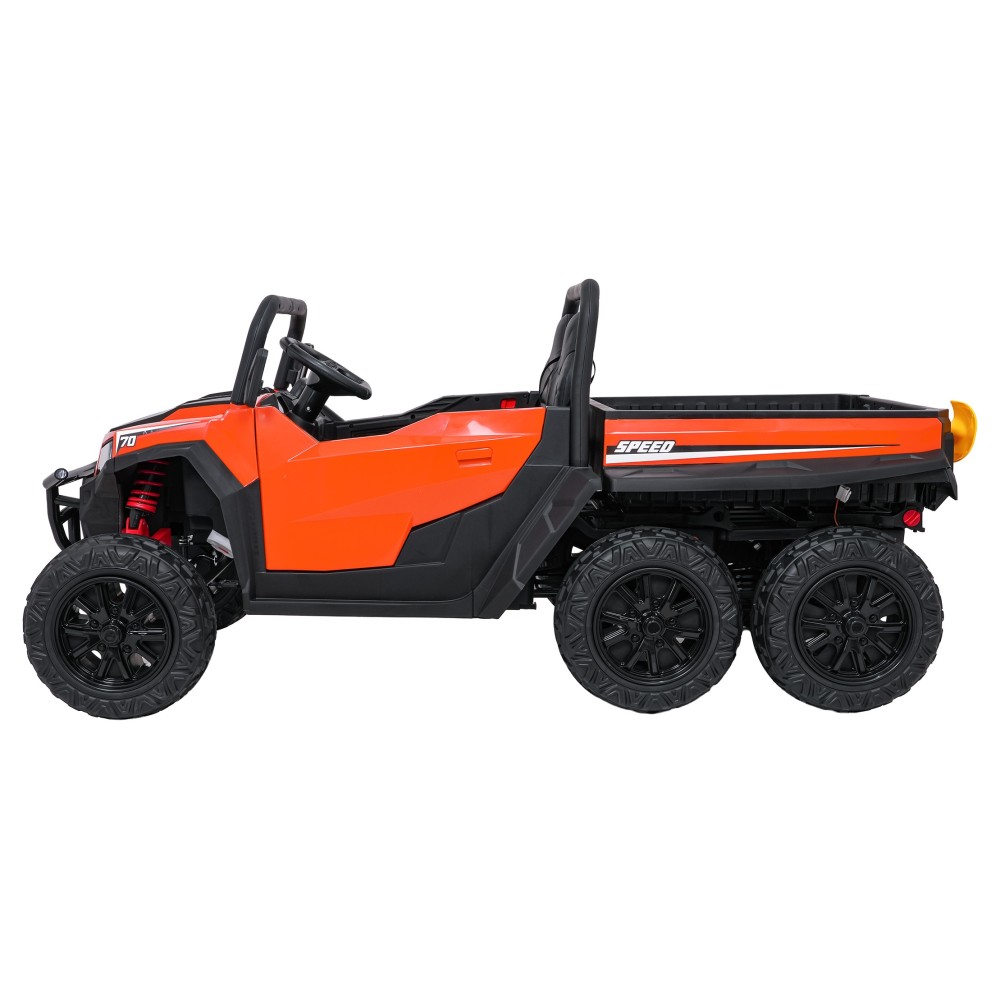 JOKO Elektrické autíčko Farmer X-POWER 4x200W 24V, kožené sedadlo 2 deti, Elektricky Vyklápacia vlečka, penové kolesá, oranžové