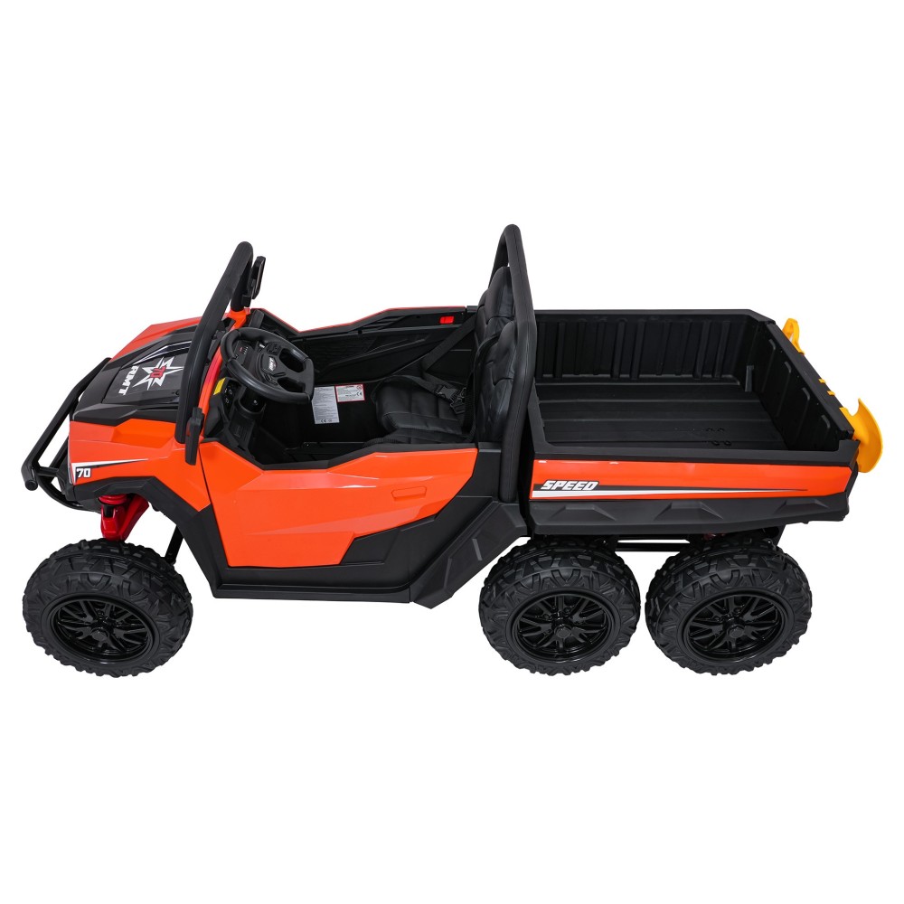 JOKO Elektrické autíčko Farmer X-POWER 4x200W 24V, kožené sedadlo 2 deti, Elektricky Vyklápacia vlečka, penové kolesá, oranžové