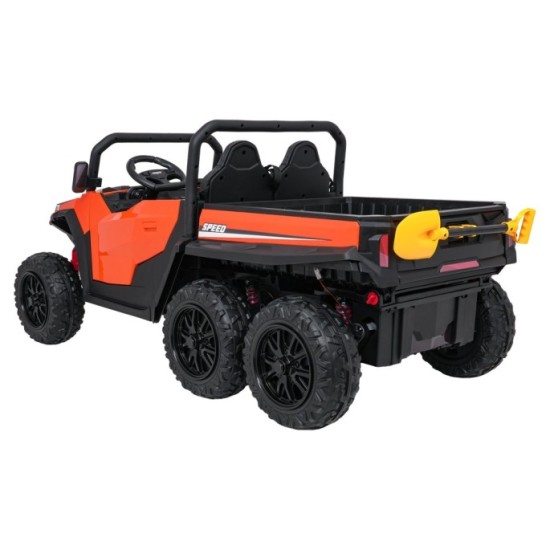 JOKO Elektrické autíčko Farmer X-POWER 4x200W 24V, kožené sedadlo 2 deti, Elektricky Vyklápacia vlečka, penové kolesá, oranžové