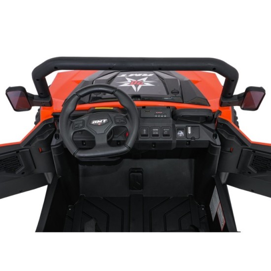JOKO Elektrické autíčko Farmer X-POWER 4x200W 24V, kožené sedadlo 2 deti, Elektricky Vyklápacia vlečka, penové kolesá, oranžové