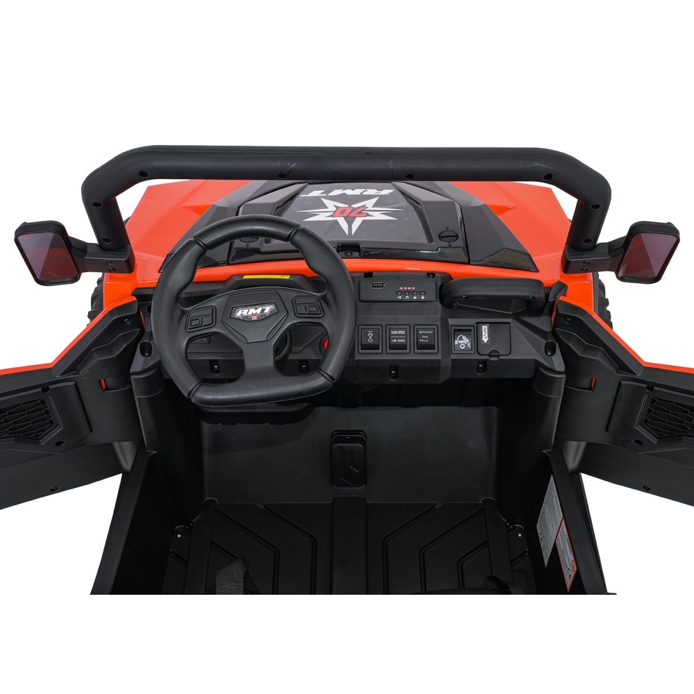 JOKO Elektrické autíčko Farmer X-POWER 4x200W 24V, kožené sedadlo 2 deti, Elektricky Vyklápacia vlečka, penové kolesá, oranžové
