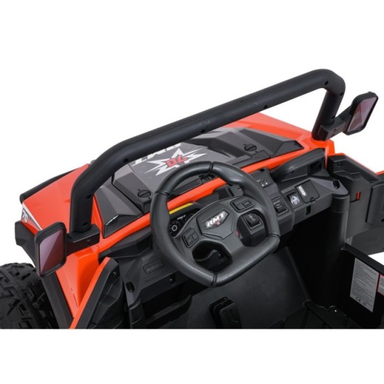 JOKO Elektrické autíčko Farmer X-POWER 4x200W 24V, kožené sedadlo 2 deti, Elektricky Vyklápacia vlečka, penové kolesá, oranžové