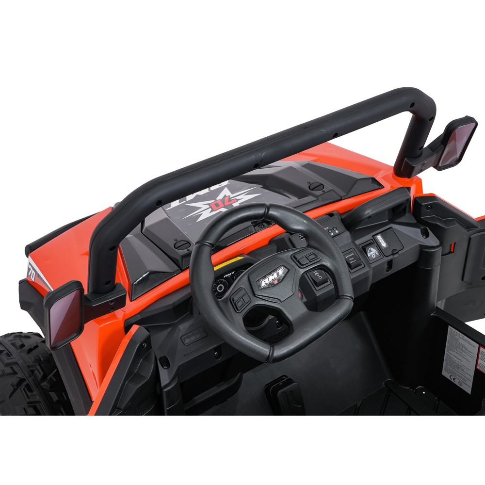 JOKO Elektrické autíčko Farmer X-POWER 4x200W 24V, kožené sedadlo 2 deti, Elektricky Vyklápacia vlečka, penové kolesá, oranžové