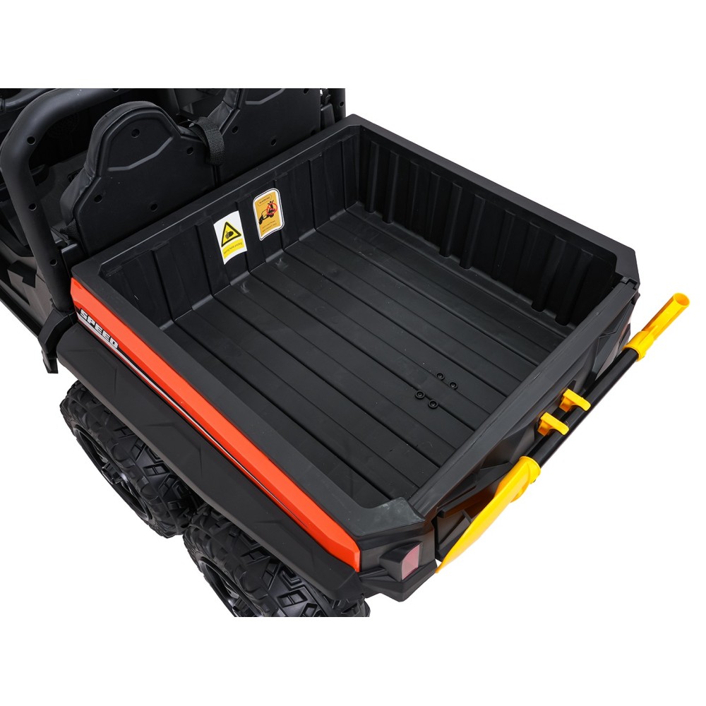 JOKO Elektrické autíčko Farmer X-POWER 4x200W 24V, kožené sedadlo 2 deti, Elektricky Vyklápacia vlečka, penové kolesá, oranžové