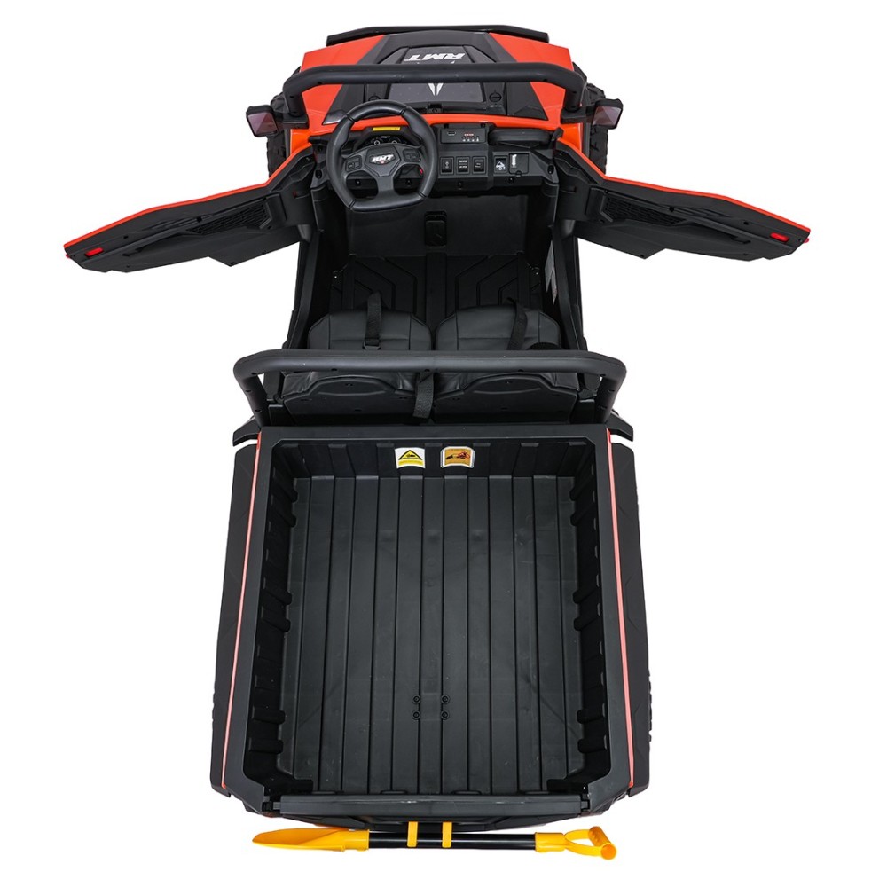 JOKO Elektrické autíčko Farmer X-POWER 4x200W 24V, kožené sedadlo 2 deti, Elektricky Vyklápacia vlečka, penové kolesá, oranžové
