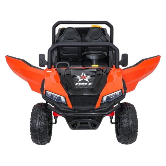 JOKO Elektrické autíčko Farmer X-POWER 4x200W 24V, kožené sedadlo 2 deti, Elektricky Vyklápacia vlečka, penové kolesá, oranžové