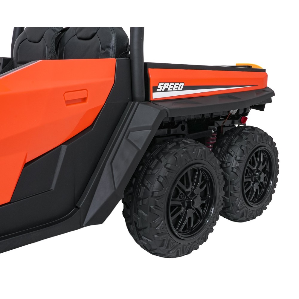 JOKO Elektrické autíčko Farmer X-POWER 4x200W 24V, kožené sedadlo 2 deti, Elektricky Vyklápacia vlečka, penové kolesá, oranžové