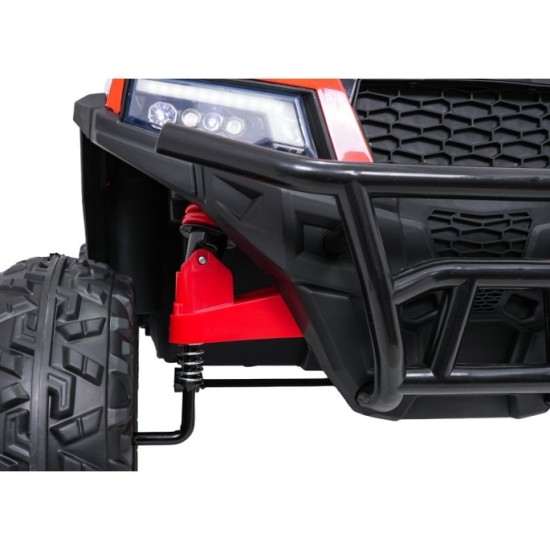 JOKO Elektrické autíčko Farmer X-POWER 4x200W 24V, kožené sedadlo 2 deti, Elektricky Vyklápacia vlečka, penové kolesá, oranžové