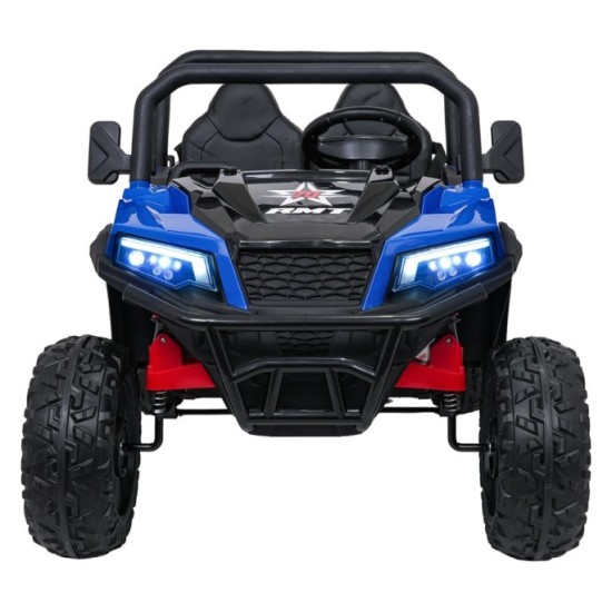JOKO Elektrické autíčko Farmer X-POWER 4x200W 24V, kožené sedadlo 2 deti, Elektricky Vyklápacia vlečka, penové kolesá, modré