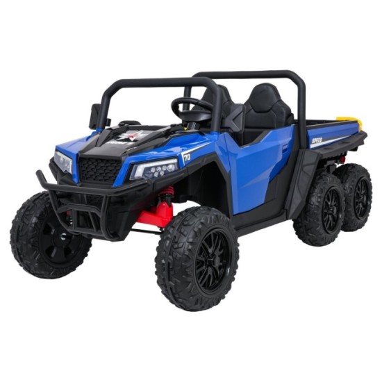 JOKO Elektrické autíčko Farmer X-POWER 4x200W 24V, kožené sedadlo 2 deti, Elektricky Vyklápacia vlečka, penové kolesá, modré