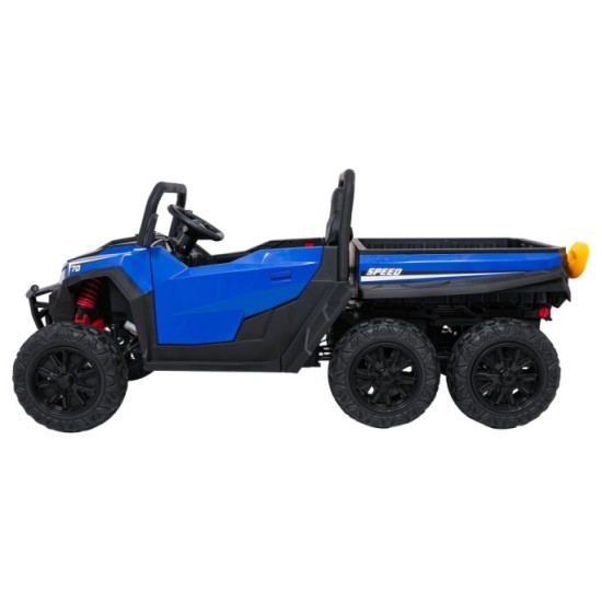 JOKO Elektrické autíčko Farmer X-POWER 4x200W 24V, kožené sedadlo 2 deti, Elektricky Vyklápacia vlečka, penové kolesá, modré