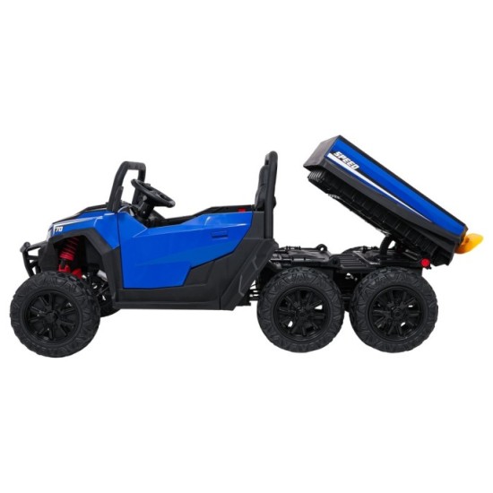 JOKO Elektrické autíčko Farmer X-POWER 4x200W 24V, kožené sedadlo 2 deti, Elektricky Vyklápacia vlečka, penové kolesá, modré