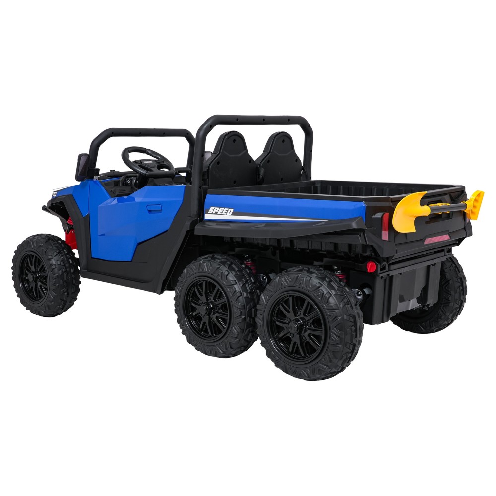 JOKO Elektrické autíčko Farmer X-POWER 4x200W 24V, kožené sedadlo 2 deti, Elektricky Vyklápacia vlečka, penové kolesá, modré