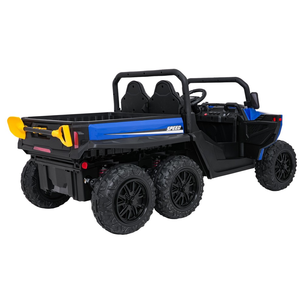 JOKO Elektrické autíčko Farmer X-POWER 4x200W 24V, kožené sedadlo 2 deti, Elektricky Vyklápacia vlečka, penové kolesá, modré
