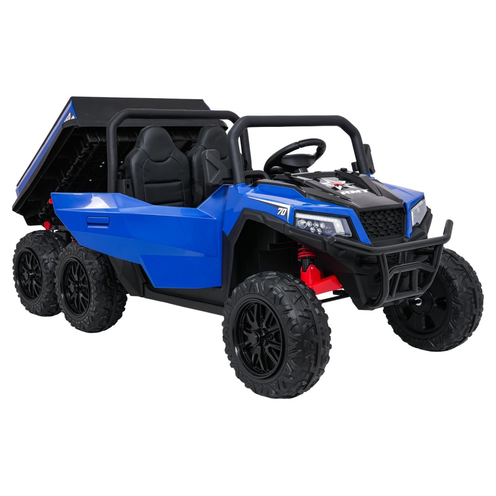 JOKO Elektrické autíčko Farmer X-POWER 4x200W 24V, kožené sedadlo 2 deti, Elektricky Vyklápacia vlečka, penové kolesá, modré