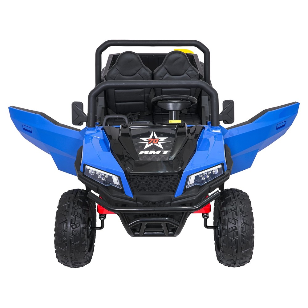 JOKO Elektrické autíčko Farmer X-POWER 4x200W 24V, kožené sedadlo 2 deti, Elektricky Vyklápacia vlečka, penové kolesá, modré