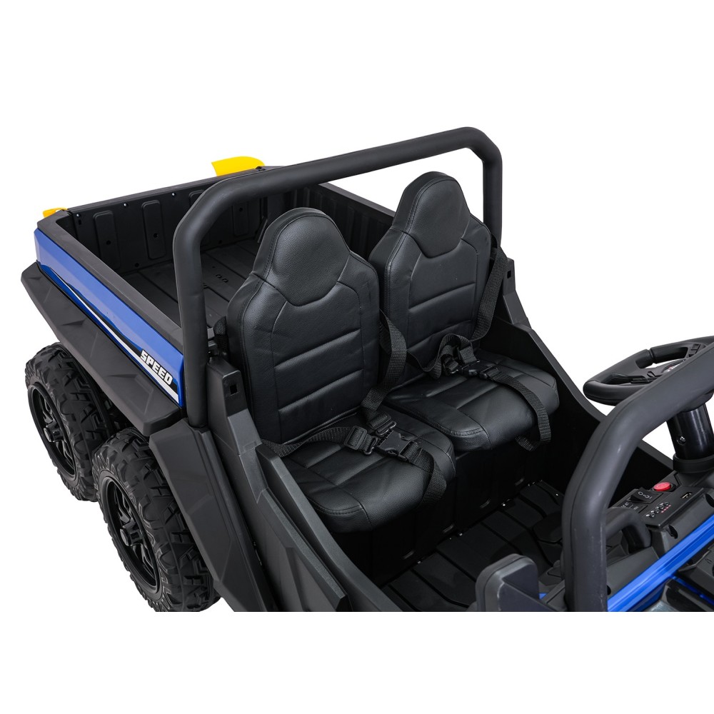 JOKO Elektrické autíčko Farmer X-POWER 4x200W 24V, kožené sedadlo 2 deti, Elektricky Vyklápacia vlečka, penové kolesá, modré