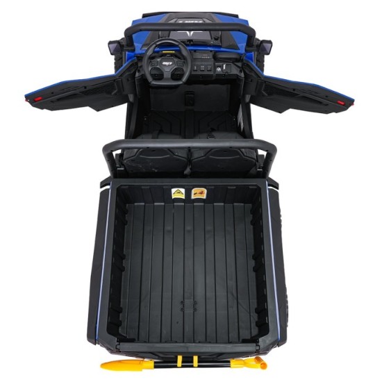 JOKO Elektrické autíčko Farmer X-POWER 4x200W 24V, kožené sedadlo 2 deti, Elektricky Vyklápacia vlečka, penové kolesá, modré