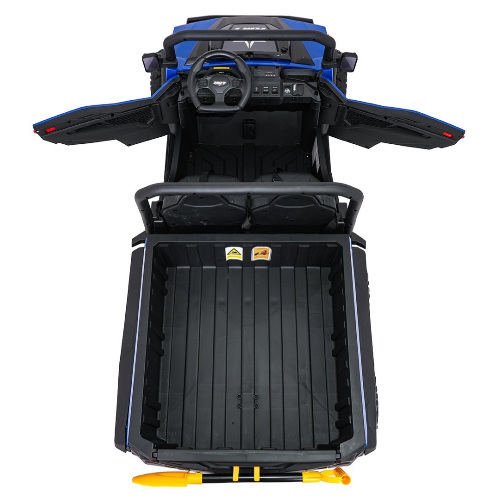 JOKO Elektrické autíčko Farmer X-POWER 4x200W 24V, kožené sedadlo 2 deti, Elektricky Vyklápacia vlečka, penové kolesá, modré