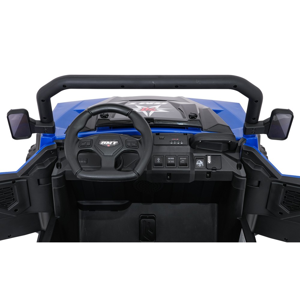 JOKO Elektrické autíčko Farmer X-POWER 4x200W 24V, kožené sedadlo 2 deti, Elektricky Vyklápacia vlečka, penové kolesá, modré