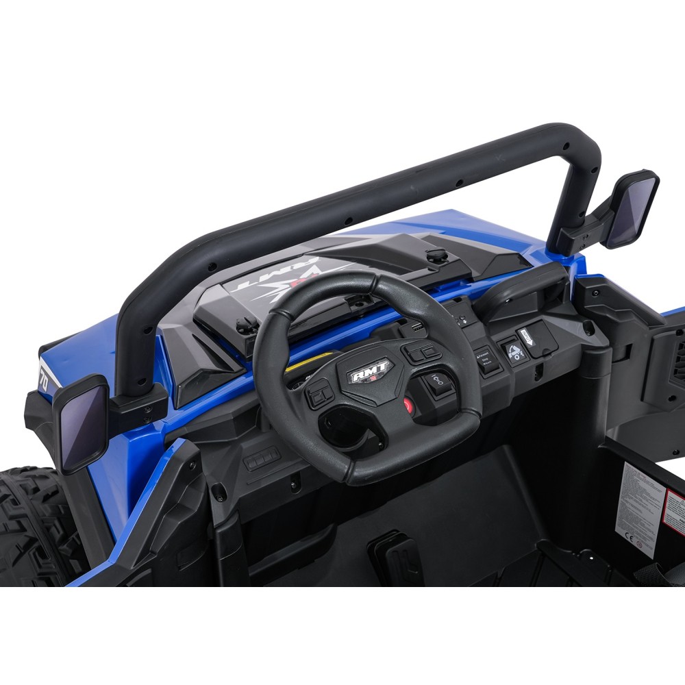 JOKO Elektrické autíčko Farmer X-POWER 4x200W 24V, kožené sedadlo 2 deti, Elektricky Vyklápacia vlečka, penové kolesá, modré