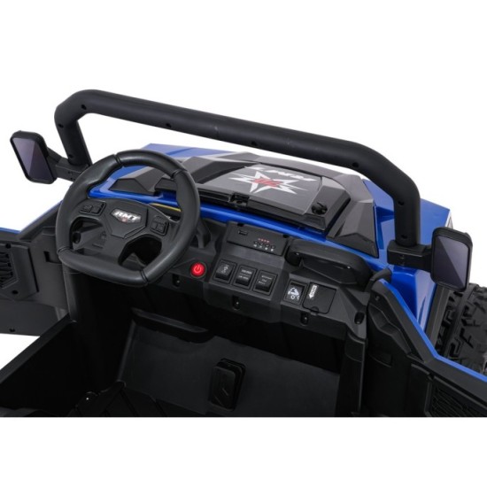 JOKO Elektrické autíčko Farmer X-POWER 4x200W 24V, kožené sedadlo 2 deti, Elektricky Vyklápacia vlečka, penové kolesá, modré