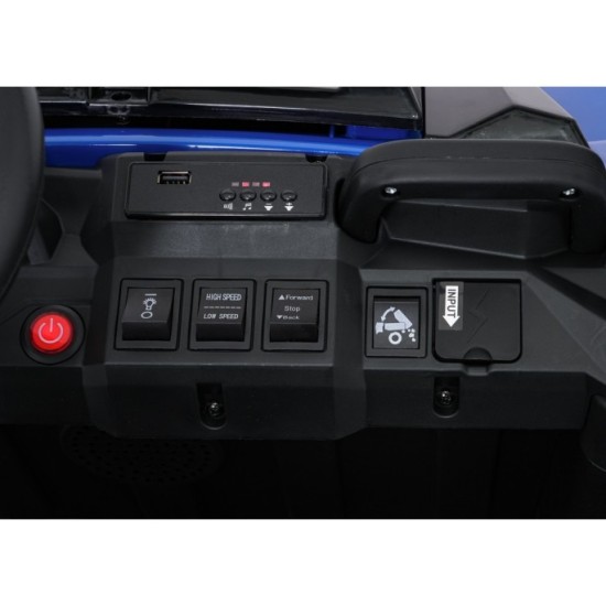 JOKO Elektrické autíčko Farmer X-POWER 4x200W 24V, kožené sedadlo 2 deti, Elektricky Vyklápacia vlečka, penové kolesá, modré