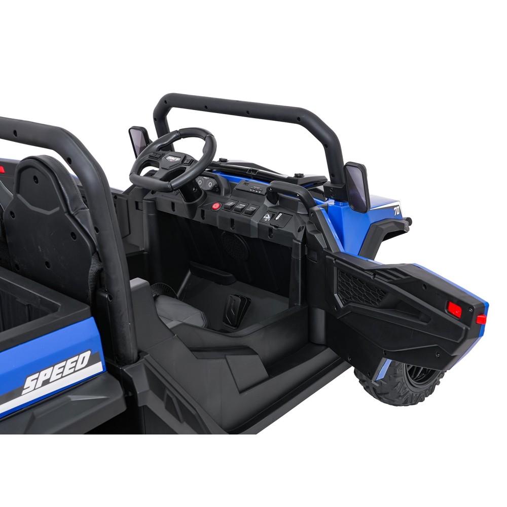 JOKO Elektrické autíčko Farmer X-POWER 4x200W 24V, kožené sedadlo 2 deti, Elektricky Vyklápacia vlečka, penové kolesá, modré