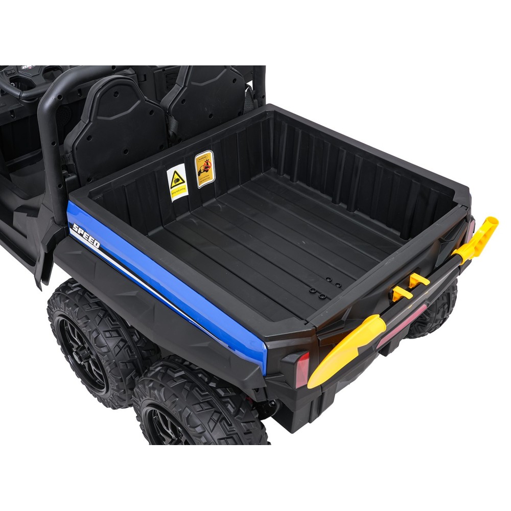 JOKO Elektrické autíčko Farmer X-POWER 4x200W 24V, kožené sedadlo 2 deti, Elektricky Vyklápacia vlečka, penové kolesá, modré
