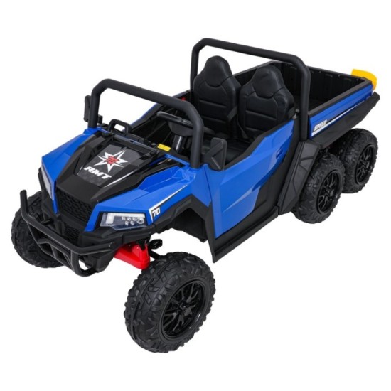 JOKO Elektrické autíčko Farmer X-POWER 4x200W 24V, kožené sedadlo 2 deti, Elektricky Vyklápacia vlečka, penové kolesá, modré
