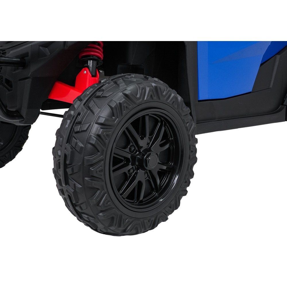JOKO Elektrické autíčko Farmer X-POWER 4x200W 24V, kožené sedadlo 2 deti, Elektricky Vyklápacia vlečka, penové kolesá, modré