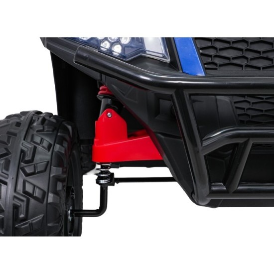 JOKO Elektrické autíčko Farmer X-POWER 4x200W 24V, kožené sedadlo 2 deti, Elektricky Vyklápacia vlečka, penové kolesá, modré