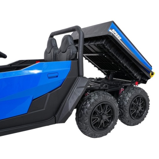 JOKO Elektrické autíčko Farmer X-POWER 4x200W 24V, kožené sedadlo 2 deti, Elektricky Vyklápacia vlečka, penové kolesá, modré