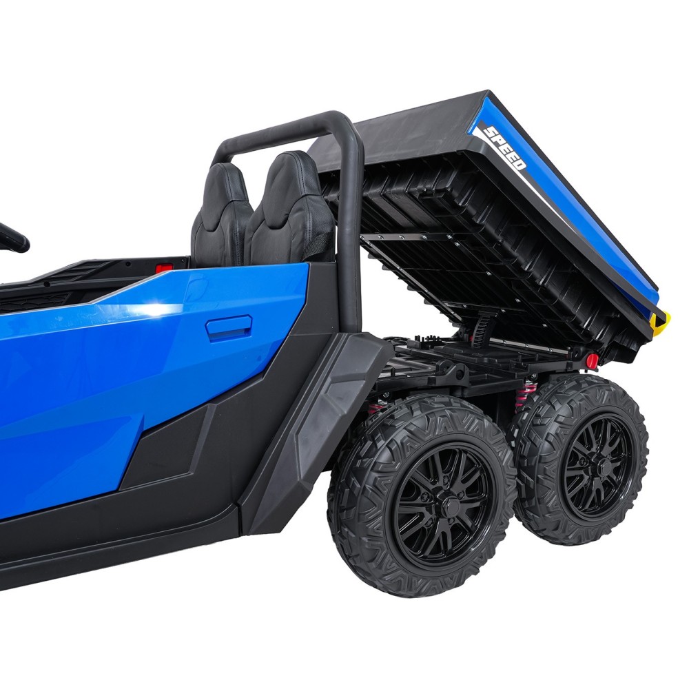 JOKO Elektrické autíčko Farmer X-POWER 4x200W 24V, kožené sedadlo 2 deti, Elektricky Vyklápacia vlečka, penové kolesá, modré