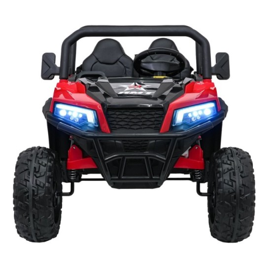 JOKO Elektrické autíčko Farmer X-POWER 4x200W 24V, kožené sedadlo 2 deti, Elektricky Vyklápacia vlečka, penové kolesá, červené