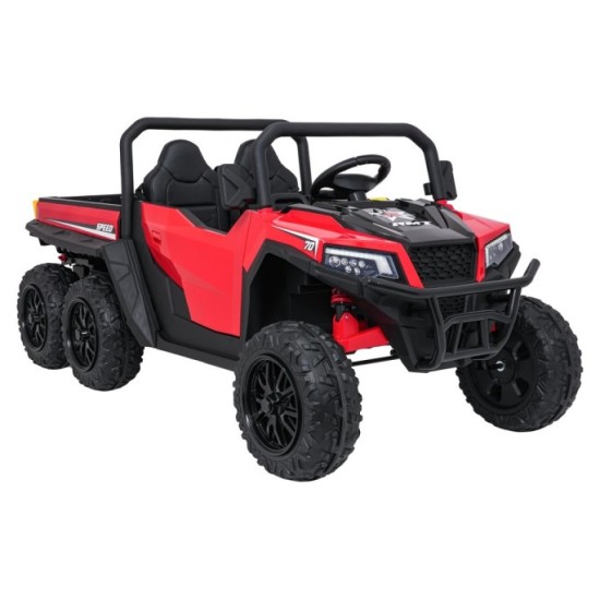 JOKO Elektrické autíčko Farmer X-POWER 4x200W 24V, kožené sedadlo 2 deti, Elektricky Vyklápacia vlečka, penové kolesá, červené