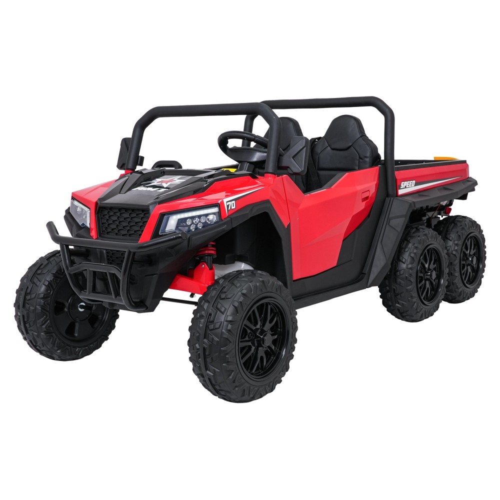 JOKO Elektrické autíčko Farmer X-POWER 4x200W 24V, kožené sedadlo 2 deti, Elektricky Vyklápacia vlečka, penové kolesá, červené