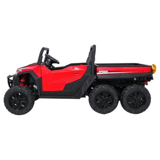 JOKO Elektrické autíčko Farmer X-POWER 4x200W 24V, kožené sedadlo 2 deti, Elektricky Vyklápacia vlečka, penové kolesá, červené