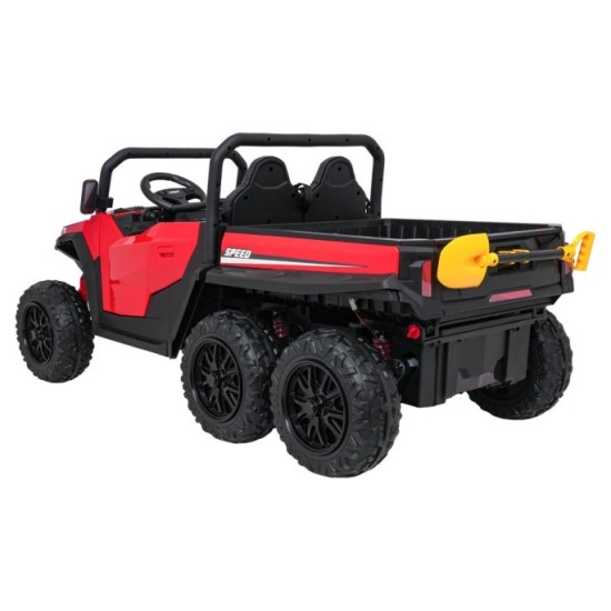 JOKO Elektrické autíčko Farmer X-POWER 4x200W 24V, kožené sedadlo 2 deti, Elektricky Vyklápacia vlečka, penové kolesá, červené