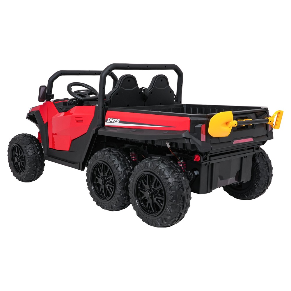 JOKO Elektrické autíčko Farmer X-POWER 4x200W 24V, kožené sedadlo 2 deti, Elektricky Vyklápacia vlečka, penové kolesá, červené