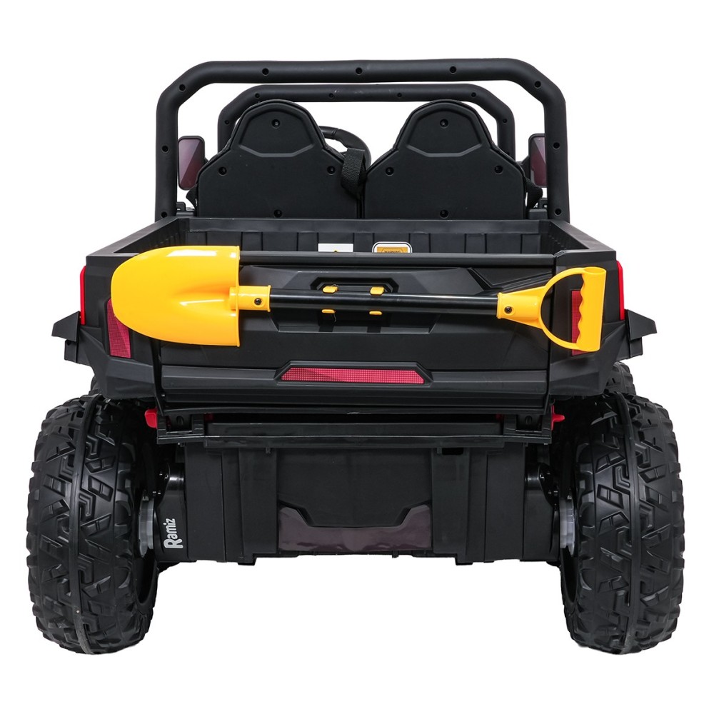 JOKO Elektrické autíčko Farmer X-POWER 4x200W 24V, kožené sedadlo 2 deti, Elektricky Vyklápacia vlečka, penové kolesá, červené