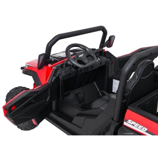 JOKO Elektrické autíčko Farmer X-POWER 4x200W 24V, kožené sedadlo 2 deti, Elektricky Vyklápacia vlečka, penové kolesá, červené