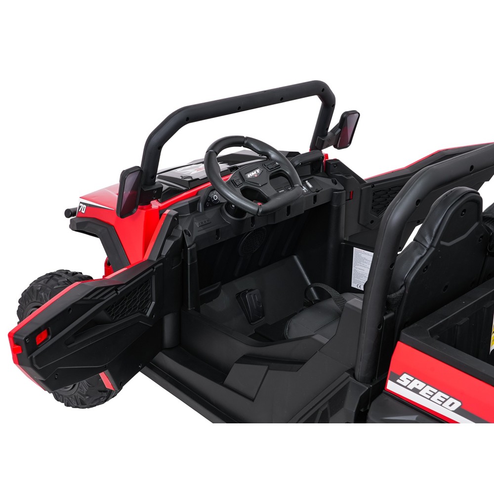 JOKO Elektrické autíčko Farmer X-POWER 4x200W 24V, kožené sedadlo 2 deti, Elektricky Vyklápacia vlečka, penové kolesá, červené