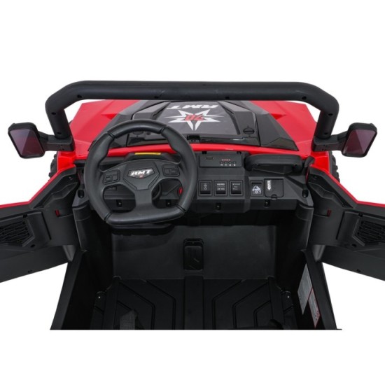 JOKO Elektrické autíčko Farmer X-POWER 4x200W 24V, kožené sedadlo 2 deti, Elektricky Vyklápacia vlečka, penové kolesá, červené