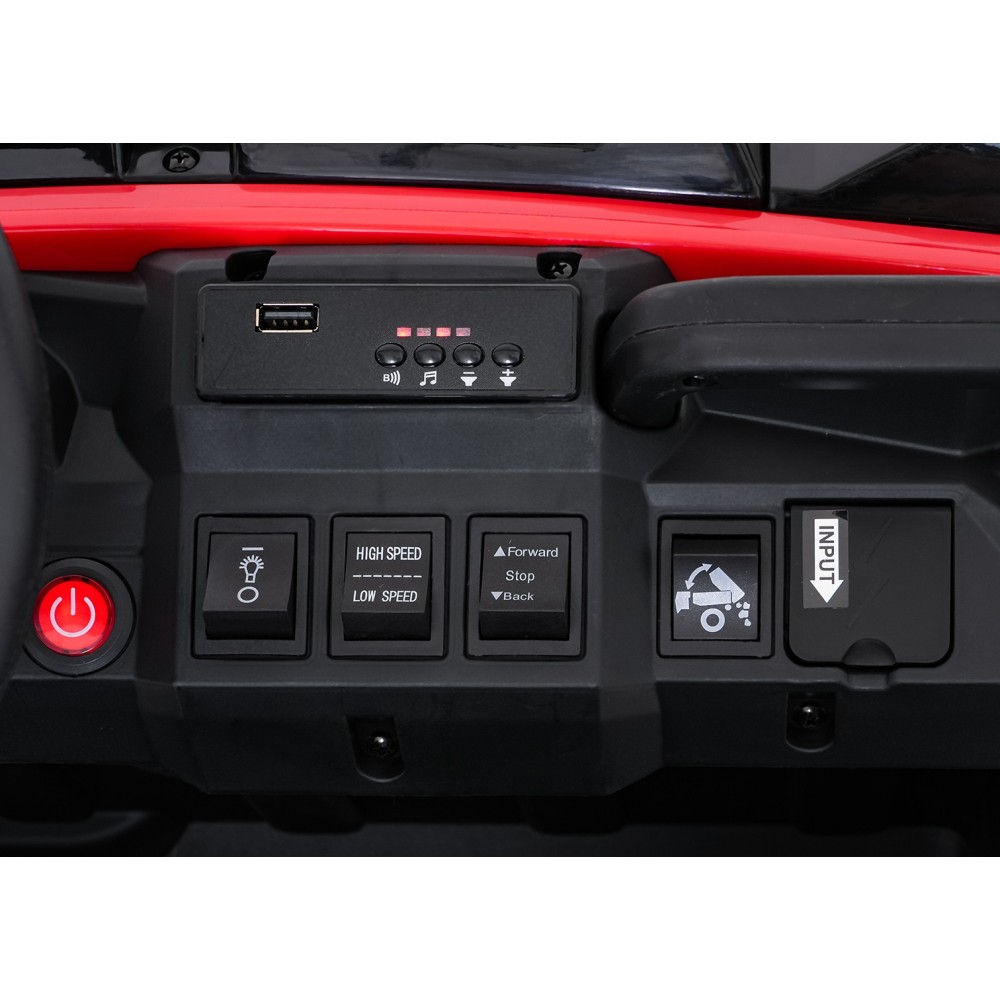 JOKO Elektrické autíčko Farmer X-POWER 4x200W 24V, kožené sedadlo 2 deti, Elektricky Vyklápacia vlečka, penové kolesá, červené