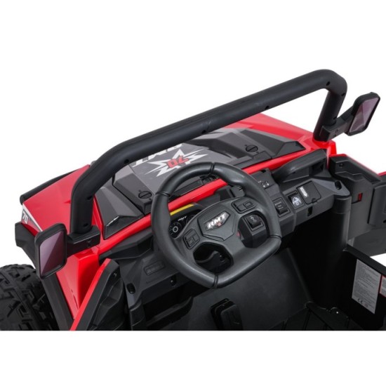 JOKO Elektrické autíčko Farmer X-POWER 4x200W 24V, kožené sedadlo 2 deti, Elektricky Vyklápacia vlečka, penové kolesá, červené