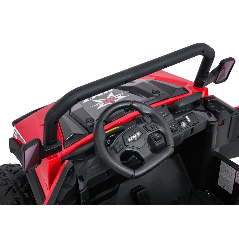 JOKO Elektrické autíčko Farmer X-POWER 4x200W 24V, kožené sedadlo 2 deti, Elektricky Vyklápacia vlečka, penové kolesá, červené