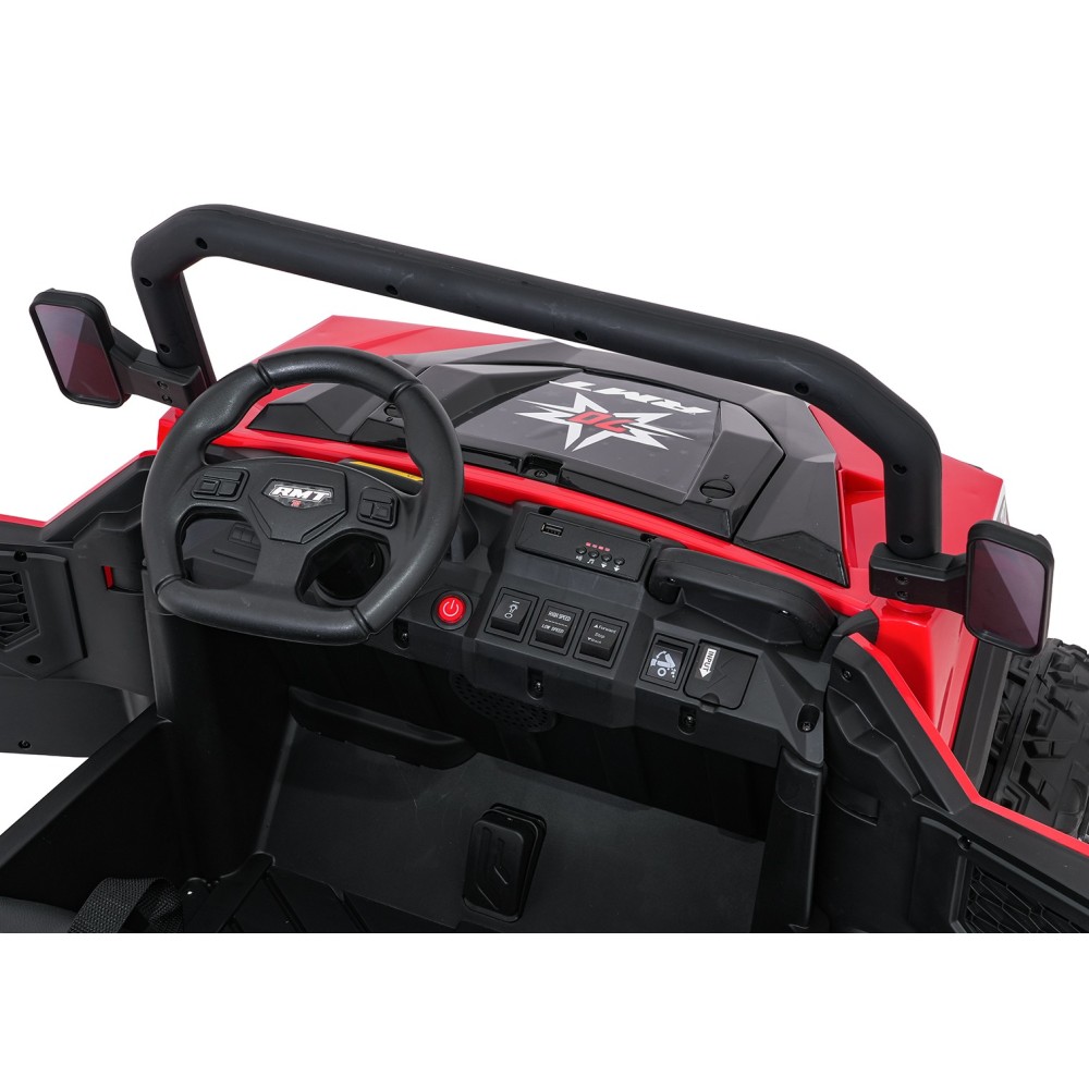 JOKO Elektrické autíčko Farmer X-POWER 4x200W 24V, kožené sedadlo 2 deti, Elektricky Vyklápacia vlečka, penové kolesá, červené