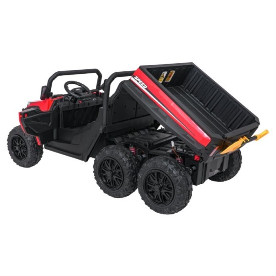 JOKO Elektrické autíčko Farmer X-POWER 4x200W 24V, kožené sedadlo 2 deti, Elektricky Vyklápacia vlečka, penové kolesá, červené