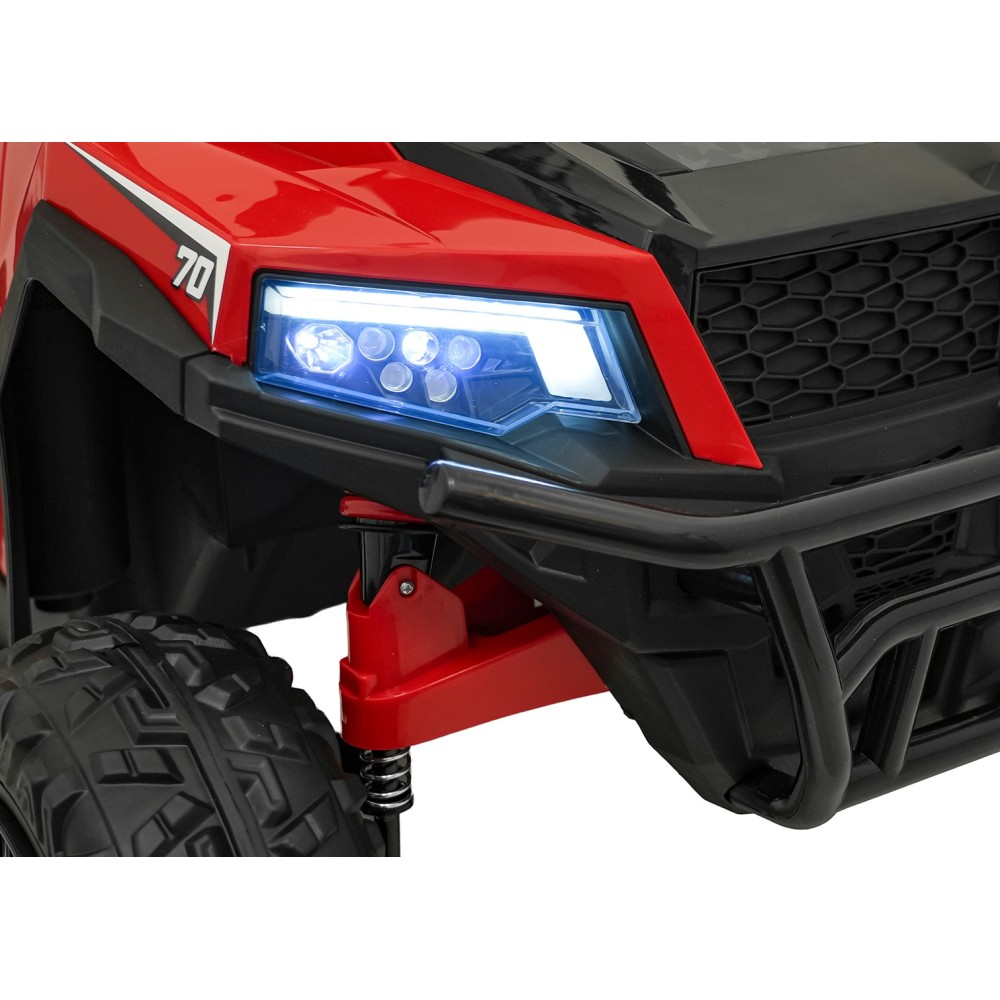 JOKO Elektrické autíčko Farmer X-POWER 4x200W 24V, kožené sedadlo 2 deti, Elektricky Vyklápacia vlečka, penové kolesá, červené